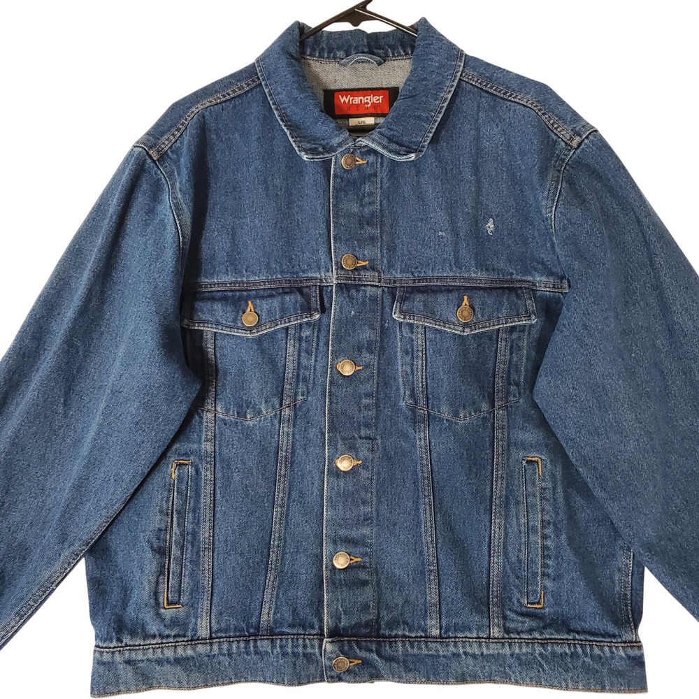 Wrangler Hero Mens Blue Denim Trucker Jacket Medium Wash Large RN15101